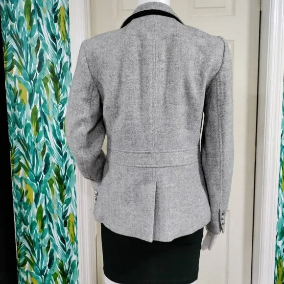 Talbots Wool Aberdeen Houndstooth Notch Lapel Single Breasted Blazer Gray US 2 - Picture 5 of 15